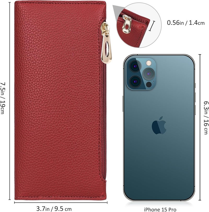 Tipmile Slim Wallet for Women, RFID Blocking Credit Card Holder, Ladies Bifold Wallet with Zipper, Wine Red - Image 2